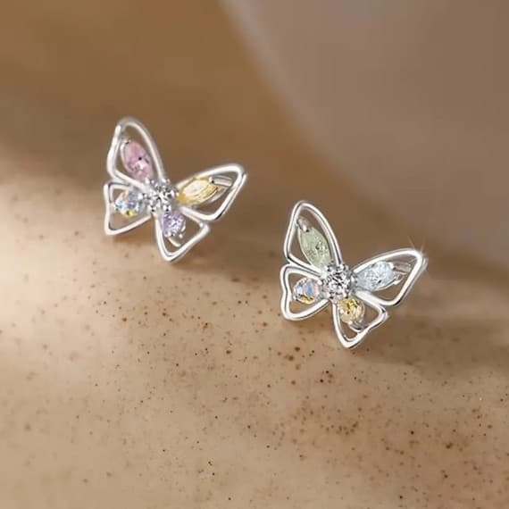 Elegant Silver Butterfly Earrings - Image 1