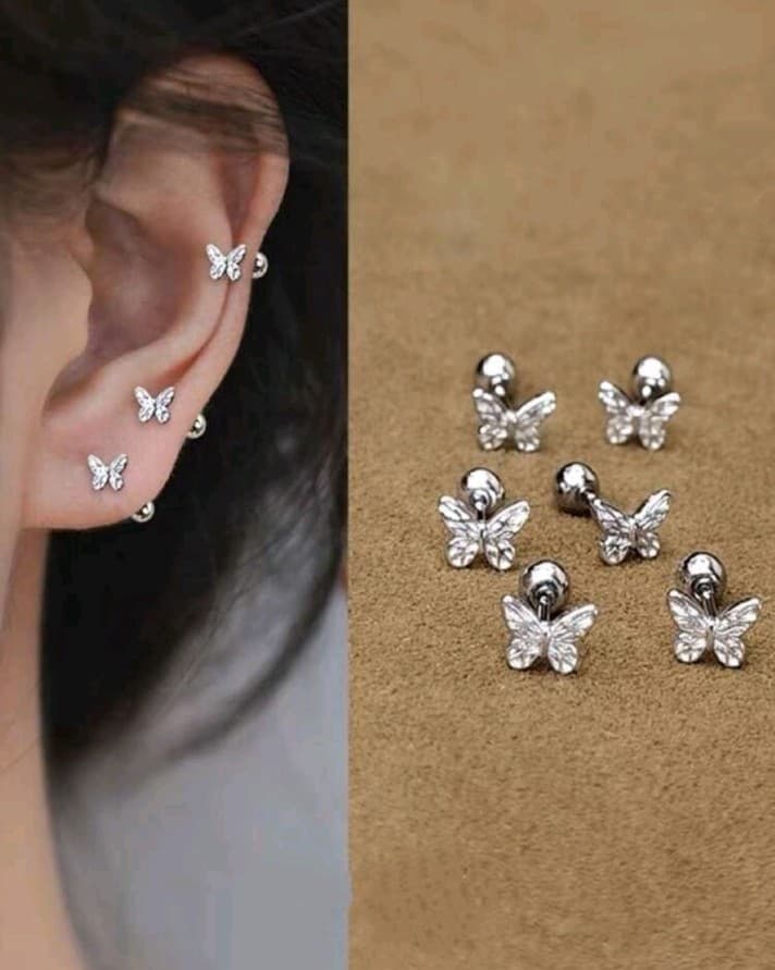 Elegant Silver Butterfly Stud Earrings - Thumbnail 4
