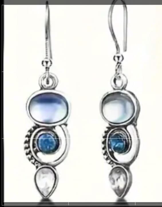 Hot topic Elegant vintage inspired Silver and Blue opal Dangle Earrings - Thumbnail 2