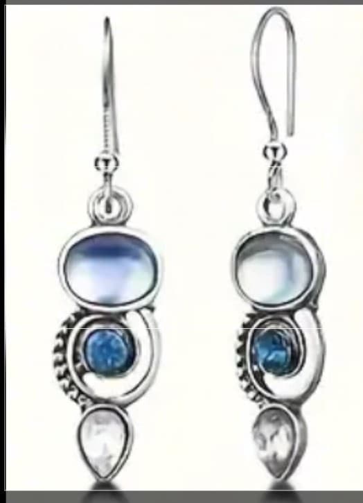 Hot topic Elegant vintage inspired Silver and Blue opal Dangle Earrings - Image 1