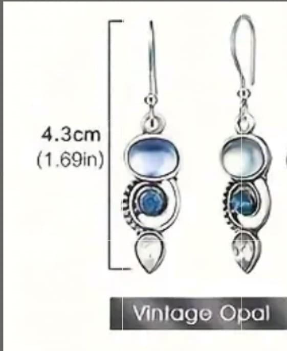 Hot topic Elegant vintage inspired Silver and Blue opal Dangle Earrings - Thumbnail 4