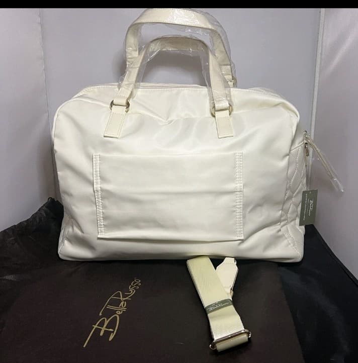 Bella Russo Quilted 17.7" Weekender Duffle Travel Bag Cream White w/Dustbag NWT - Thumbnail 11