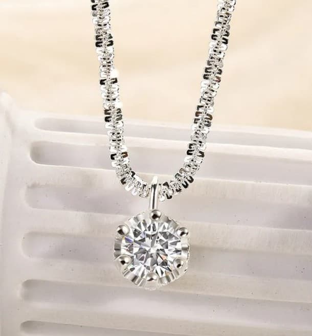 Sterling Silver Moissanite Pendant Necklace with gra certificate - Thumbnail 2