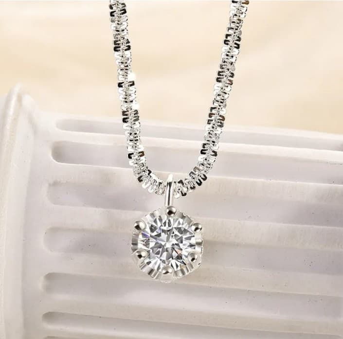 Sterling Silver Moissanite Pendant Necklace with gra certificate - Image 1