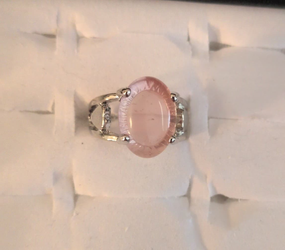 Elegant Pink Stone Silver Ring - Thumbnail 4