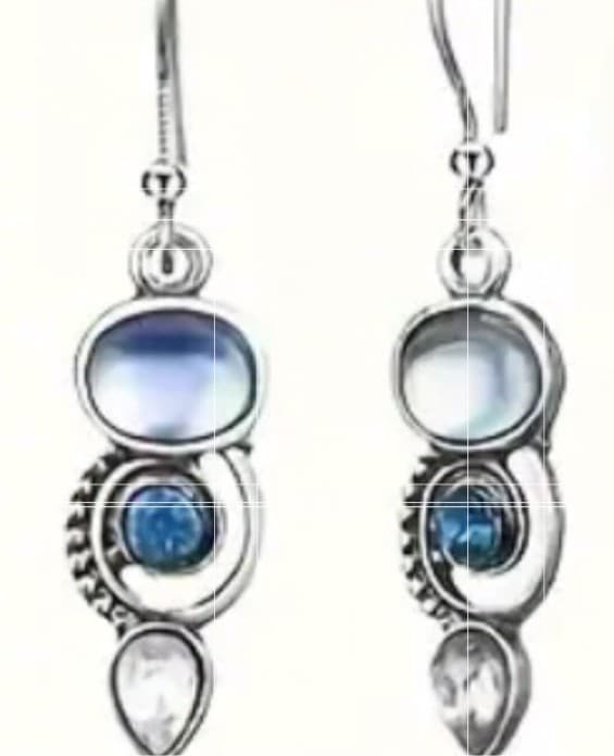 Hot topic Elegant vintage inspired Silver and Blue opal Dangle Earrings - Thumbnail 3