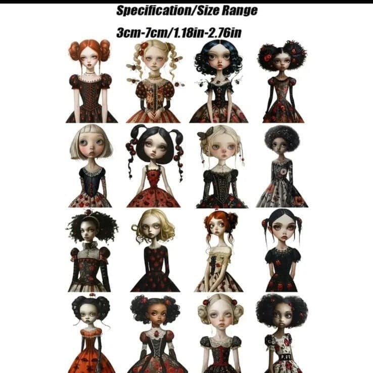 Gothic Doll Figurine Sticker Set 5 pack - Thumbnail 4
