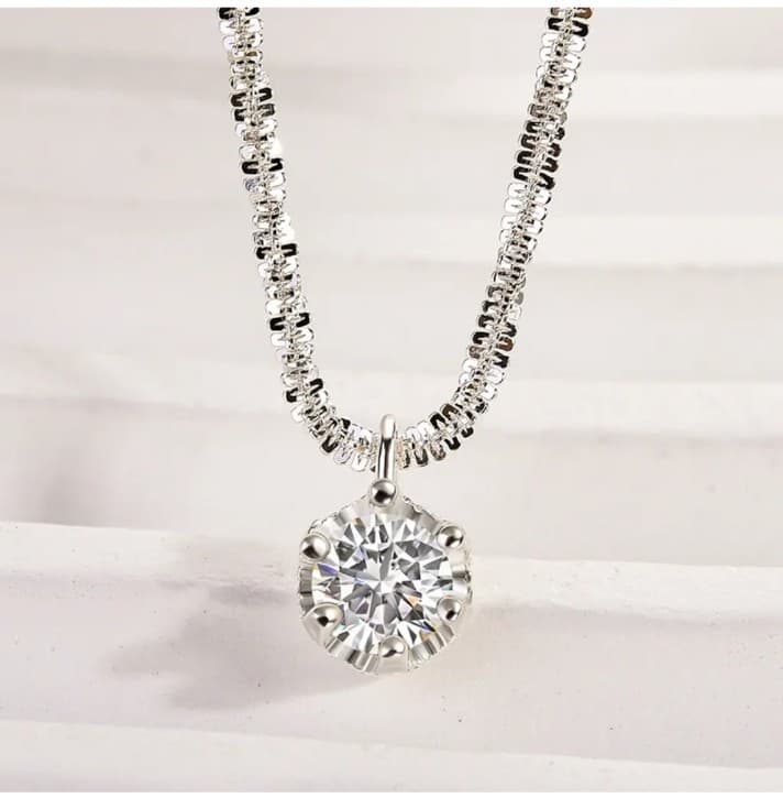 Sterling Silver Moissanite Pendant Necklace with gra certificate - Thumbnail 4