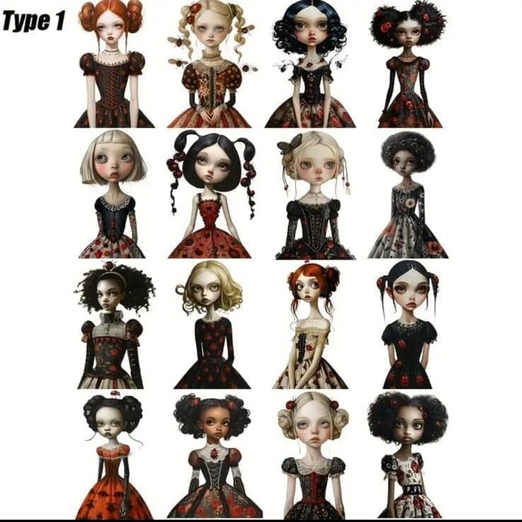 Gothic Doll Figurine Sticker Set 5 pack - Image 1