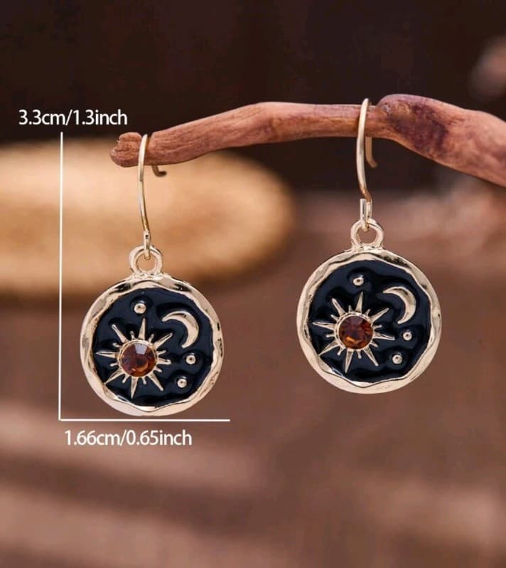 Silver and Black Celestial Earrings - Thumbnail 2