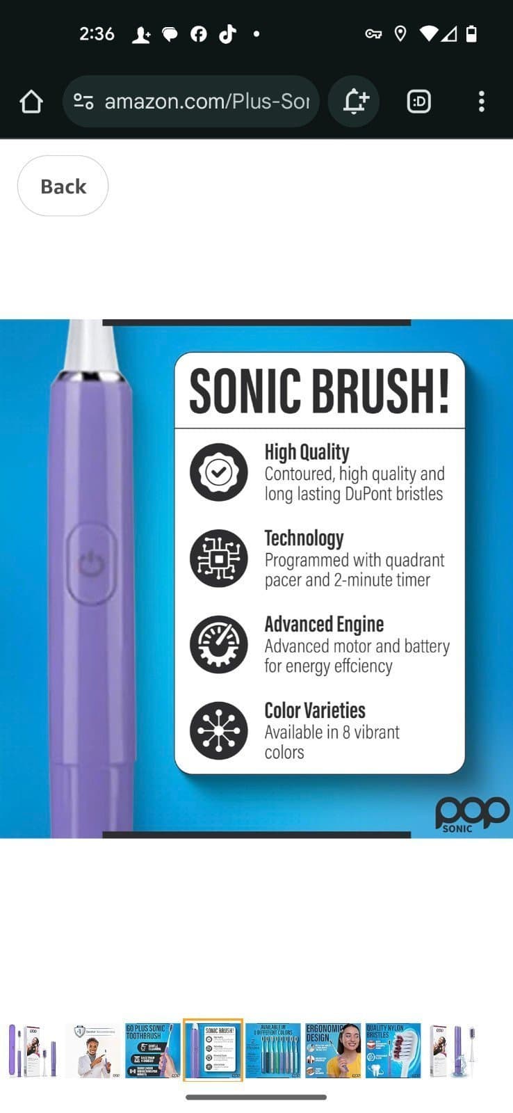 Go Plus Sonic Toothbrushes for Adults w/Electric Toothbrush Case - punchy purple - Thumbnail 4
