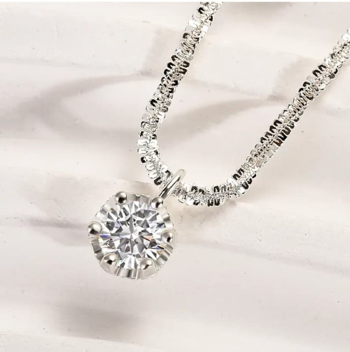 Sterling Silver Moissanite Pendant Necklace with gra certificate - Thumbnail 3