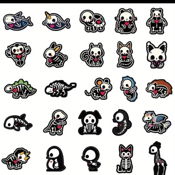 Black and White Cartoon Cat Faces with Skeletons - Thumbnail 5