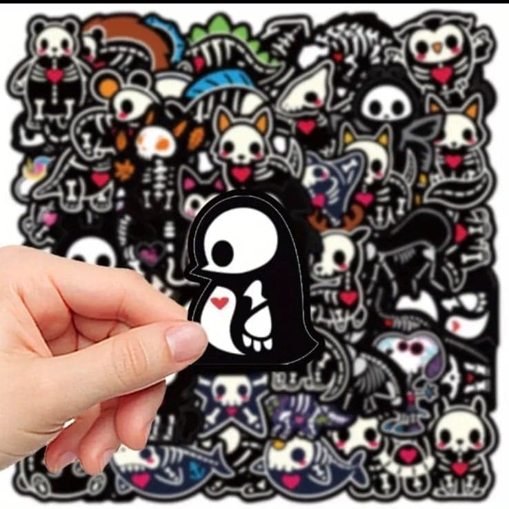 Black and White Cartoon Cat Faces with Skeletons - Thumbnail 3
