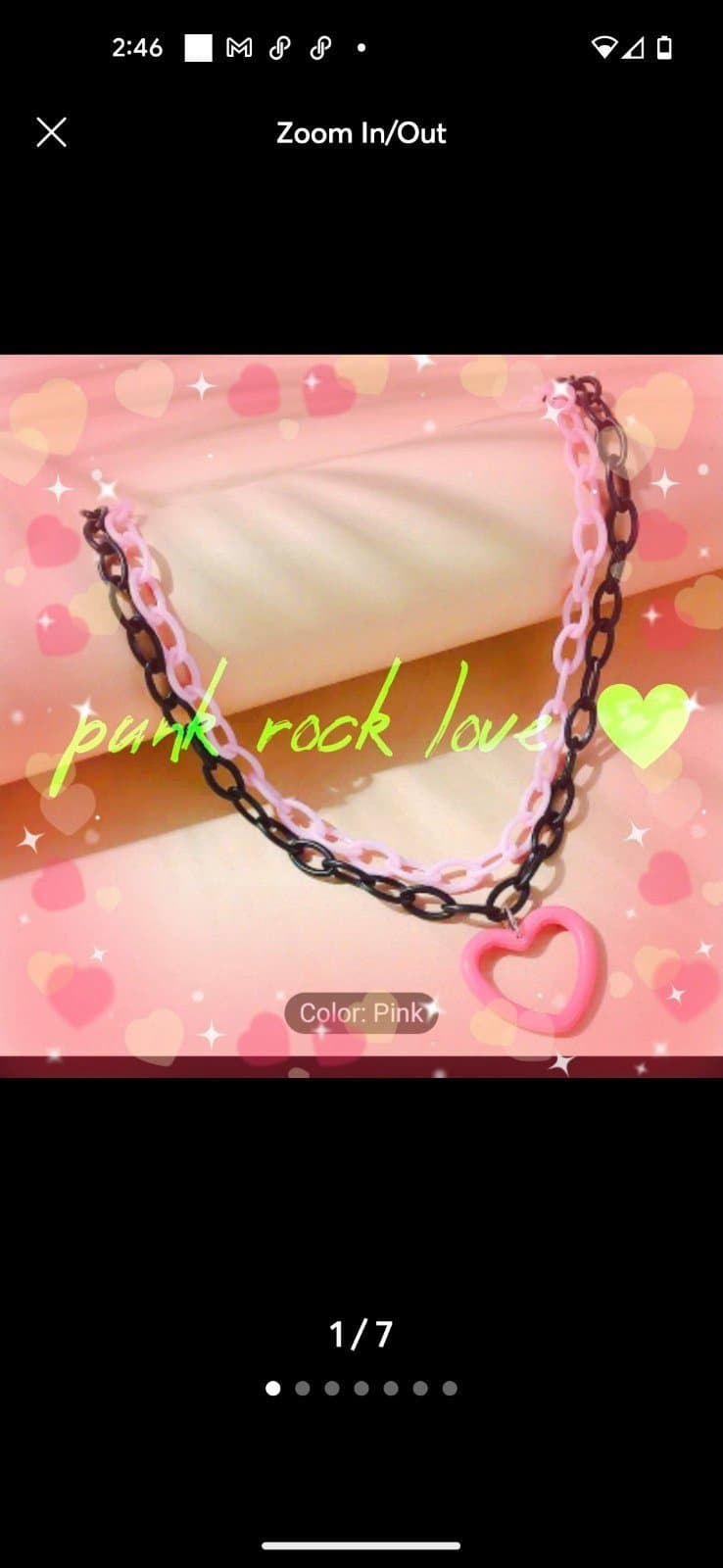 Pink And Black Chunky Chain Necklace Hollow Heart Decor Pendant Necklace Y2k - Image 1
