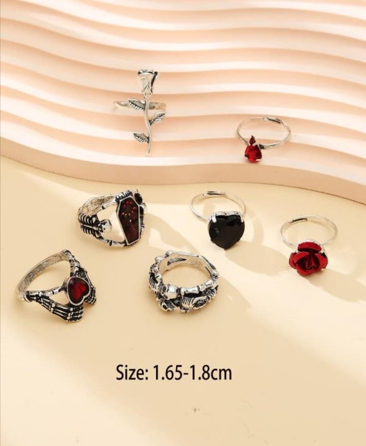 Silver and Red Gothic Ring Set - Thumbnail 4