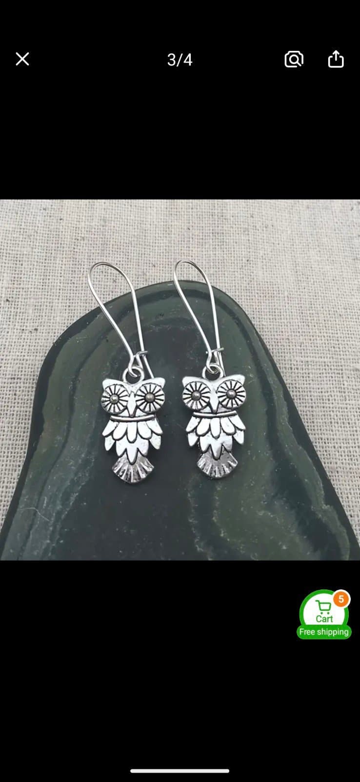 Silver Owl Earrings - Thumbnail 3