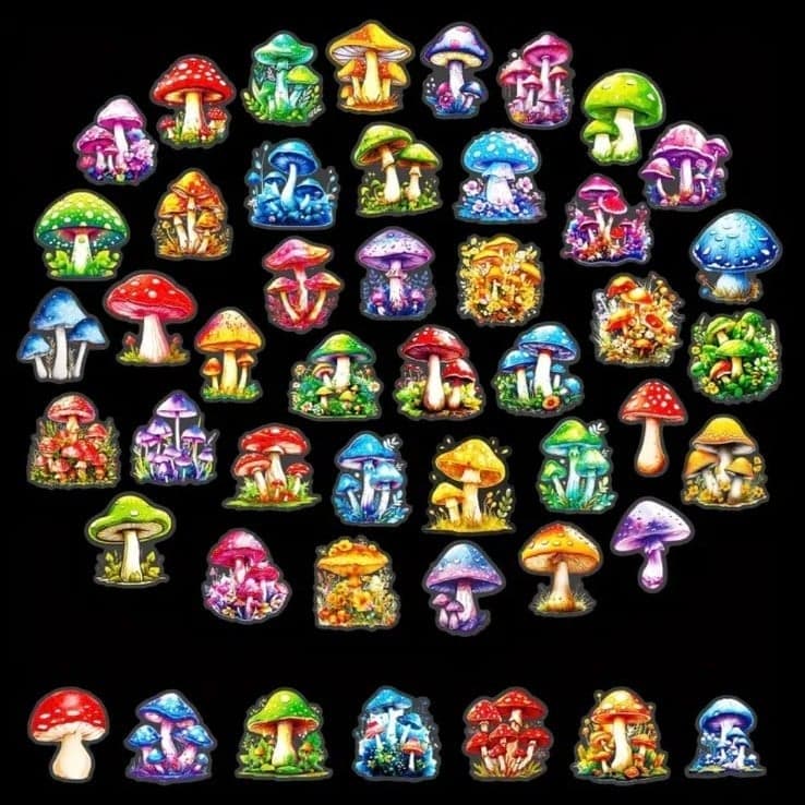 Colorful Mushroom Sticker Set 10 pack - Image 1