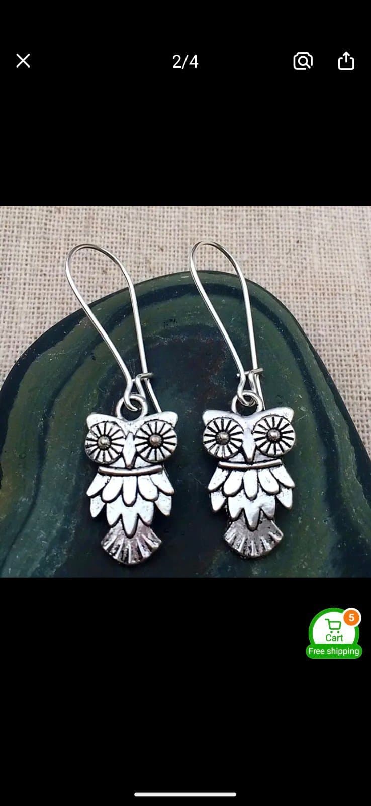 Silver Owl Earrings - Thumbnail 2