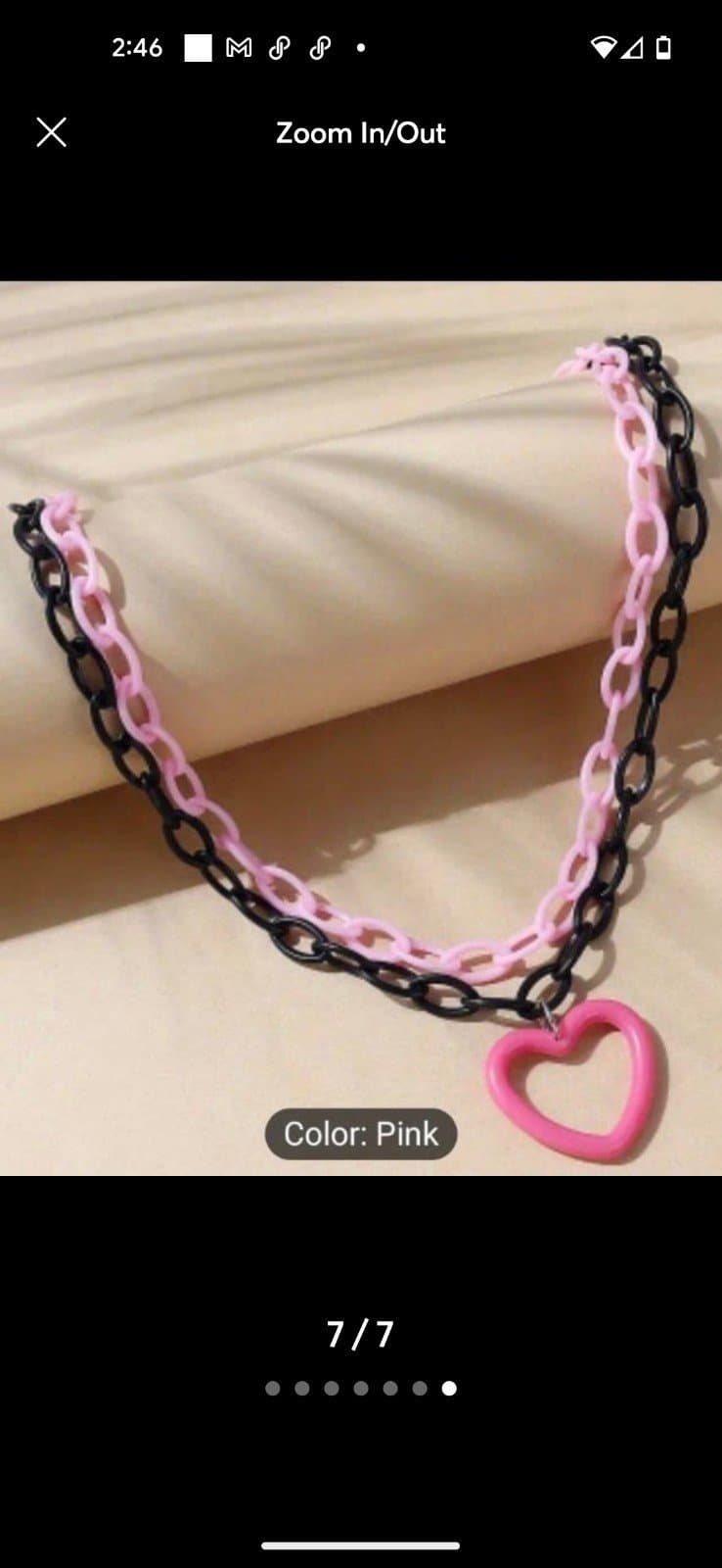 Pink And Black Chunky Chain Necklace Hollow Heart Decor Pendant Necklace Y2k - Thumbnail 7