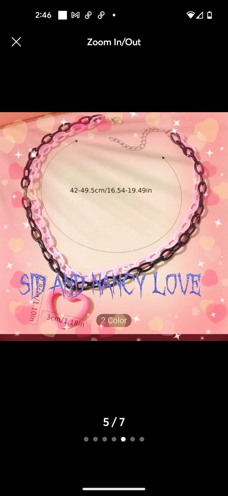 Pink And Black Chunky Chain Necklace Hollow Heart Decor Pendant Necklace Y2k - Thumbnail 5