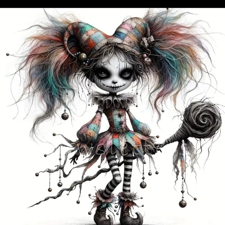 Whimsical Jester Art Iron On Transfer - Multicolor - Image 1