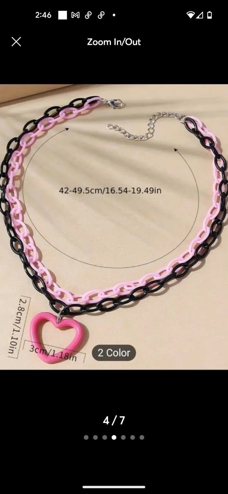 Pink And Black Chunky Chain Necklace Hollow Heart Decor Pendant Necklace Y2k - Thumbnail 4