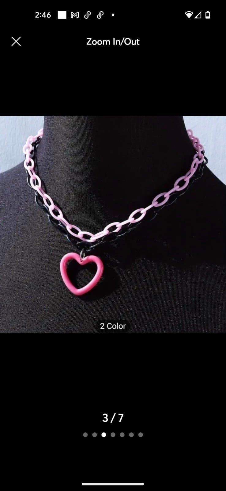 Pink And Black Chunky Chain Necklace Hollow Heart Decor Pendant Necklace Y2k - Thumbnail 3