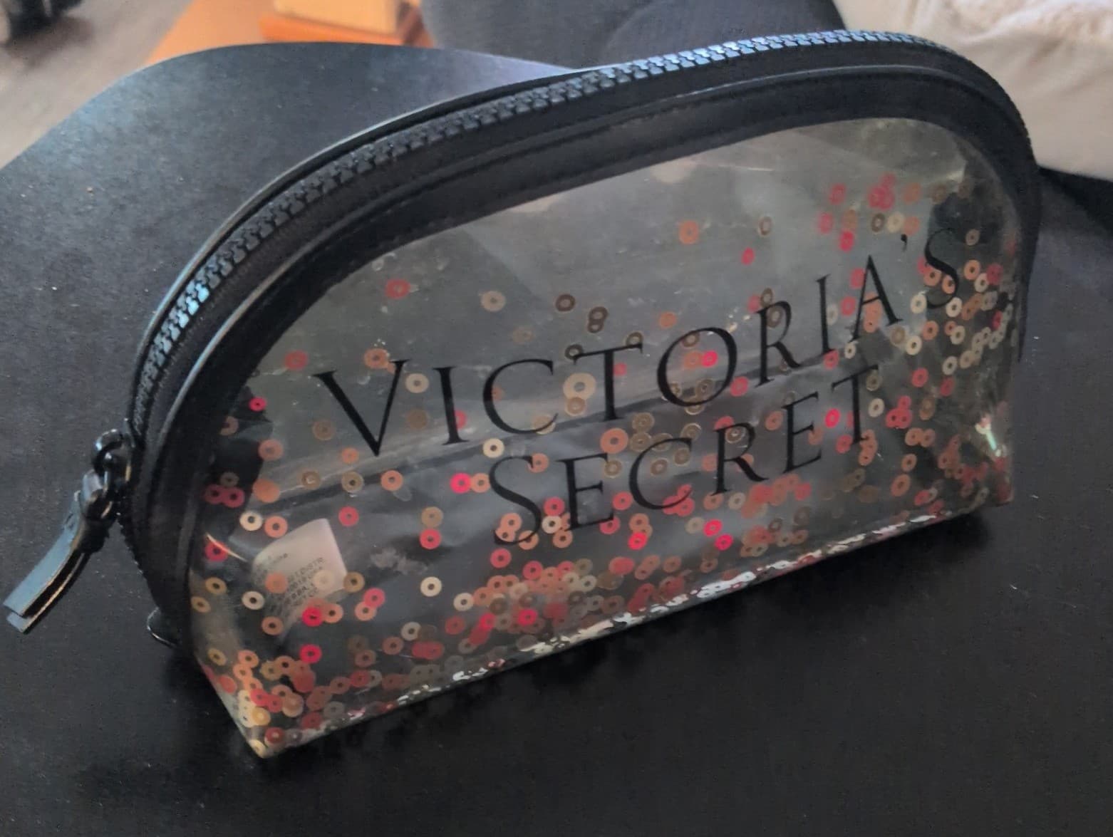 Victoria's Secret Black and Gold Sequin cosmetics bag - Thumbnail 2