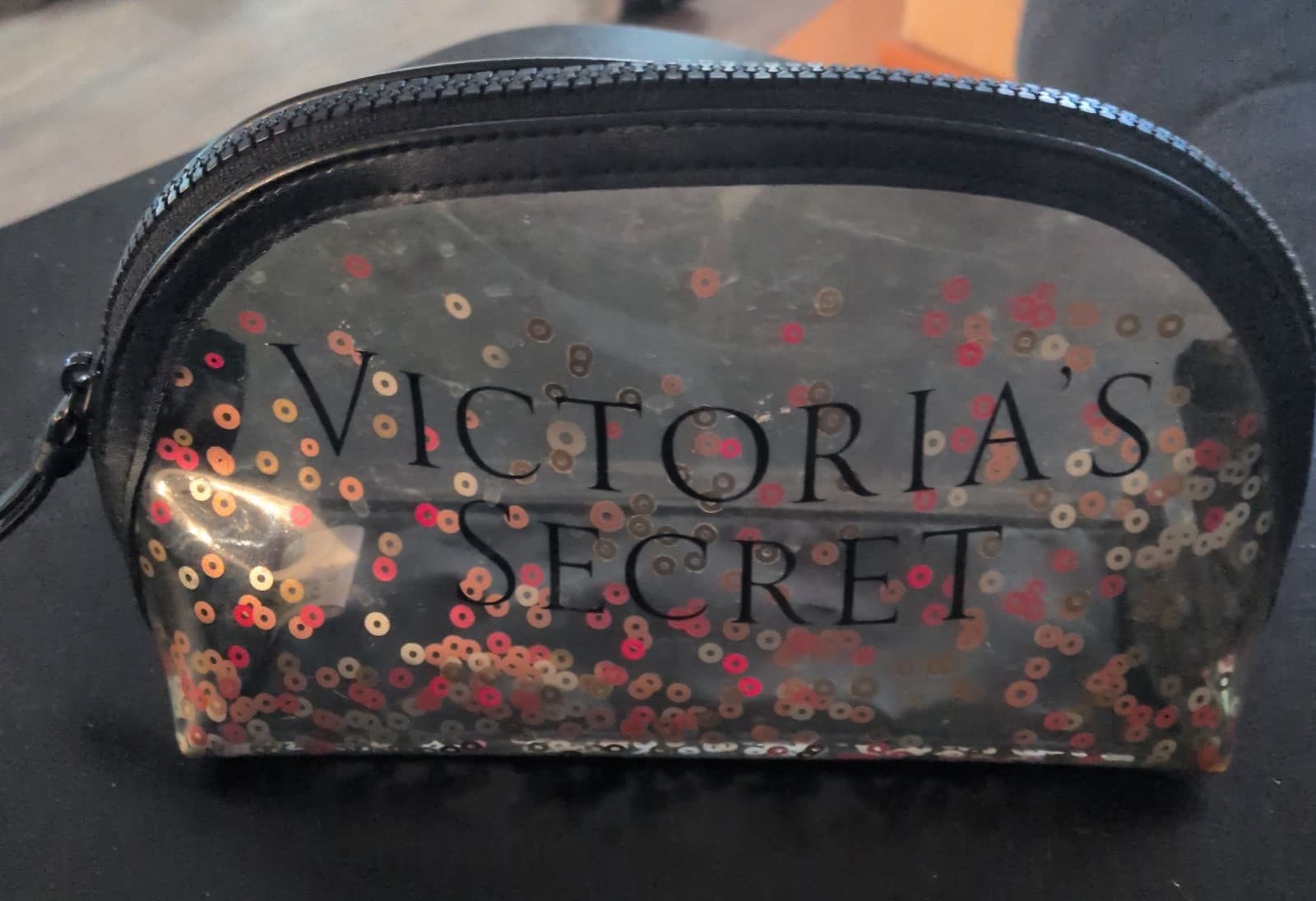 Victoria's Secret Black and Gold Sequin cosmetics bag - Thumbnail 4