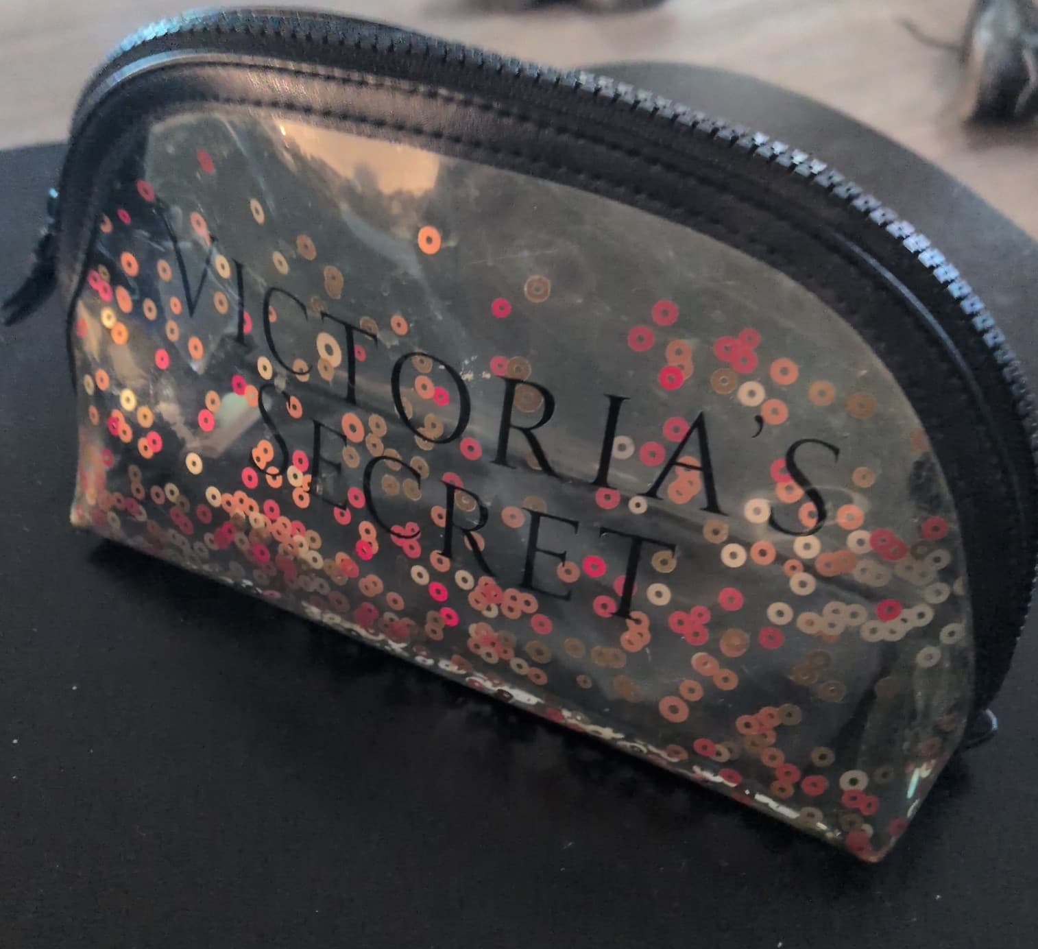 Victoria's Secret Black and Gold Sequin cosmetics bag - Thumbnail 3