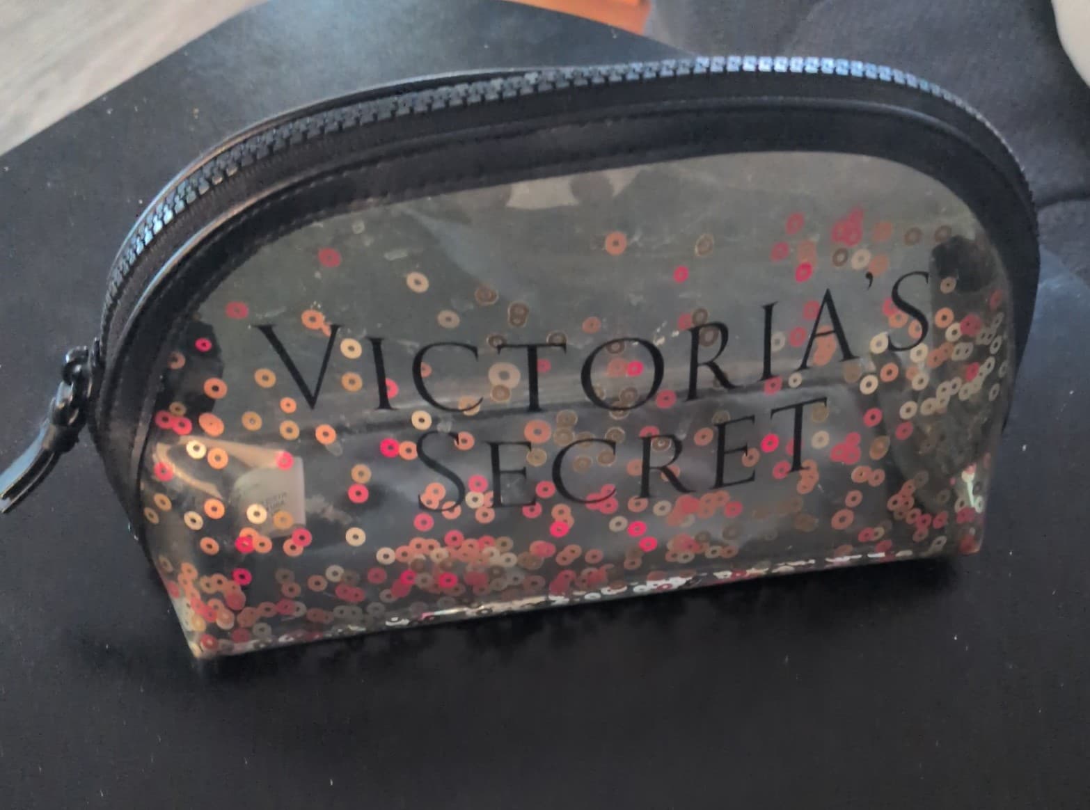 Victoria's Secret Black and Gold Sequin cosmetics bag - Image 1