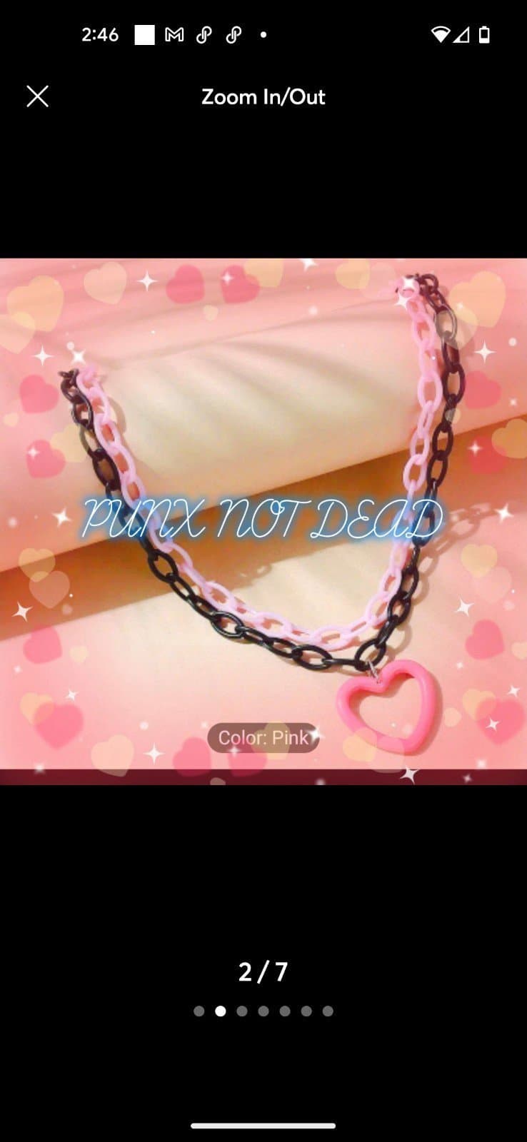 Pink And Black Chunky Chain Necklace Hollow Heart Decor Pendant Necklace Y2k - Thumbnail 2