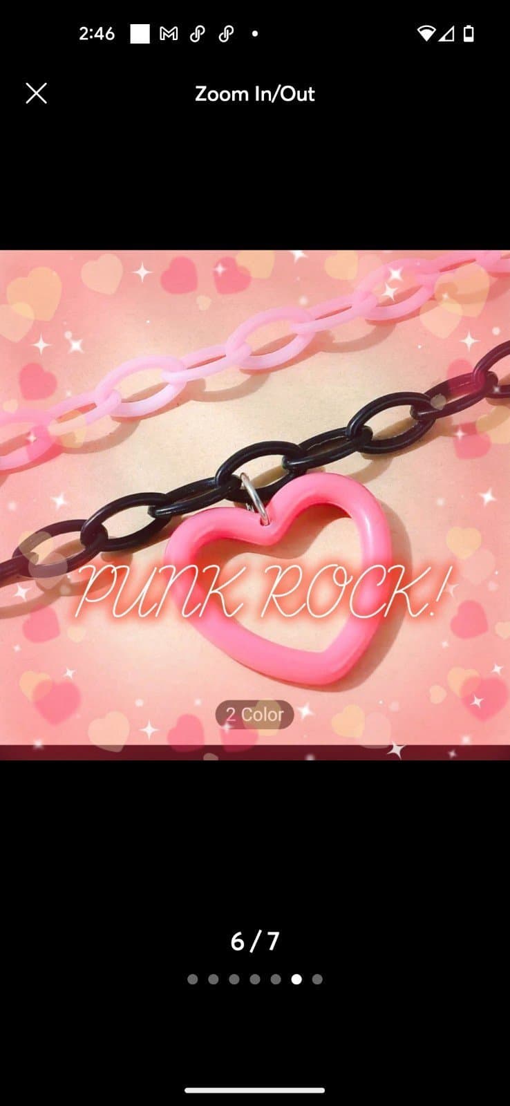 Pink And Black Chunky Chain Necklace Hollow Heart Decor Pendant Necklace Y2k - Thumbnail 6