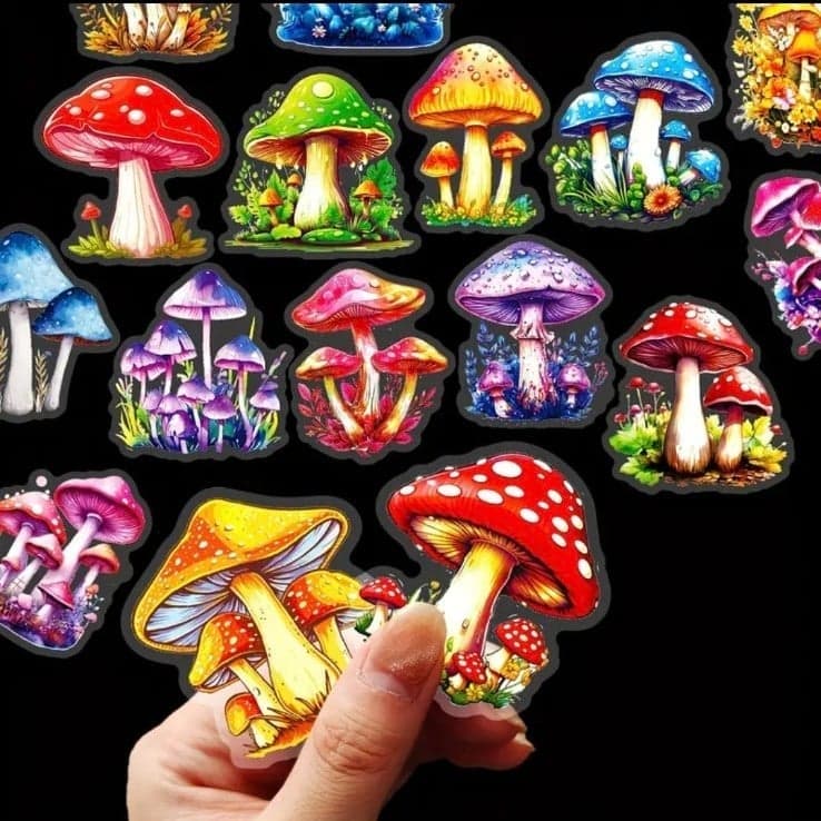 Colorful Mushroom Sticker Set 10 pack - Thumbnail 2
