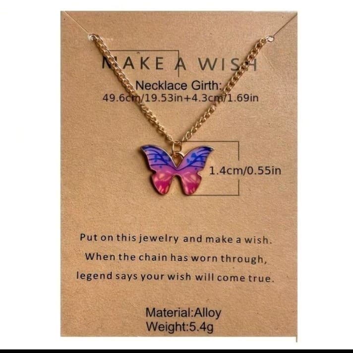 Claire's Gold Necklace with Pink and Blue Butterfly Pendant - Image 1