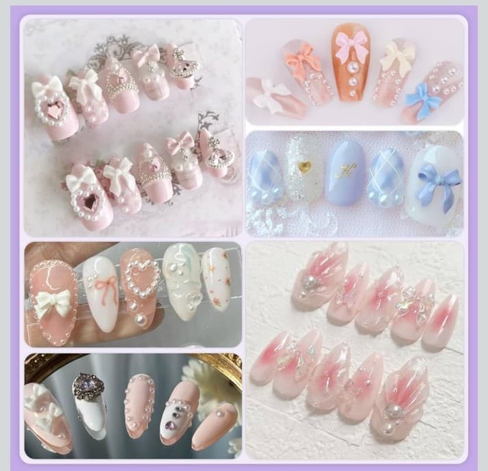 Pink,purple and white bows for nail decorations & white pearls tweezers& pencil - Thumbnail 8