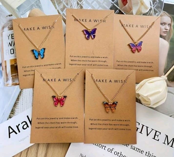 Claire's Gold Necklace with Pink and Blue Butterfly Pendant - Thumbnail 2