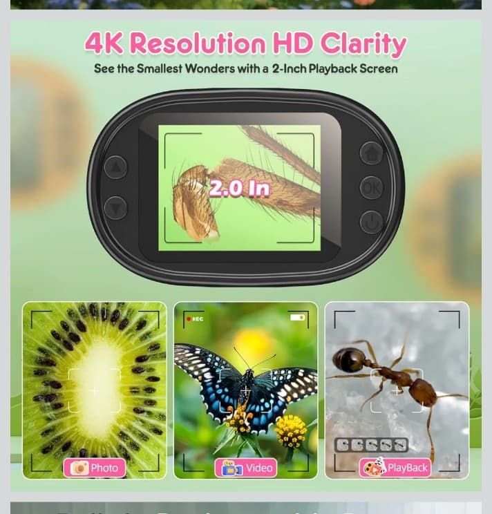 1000X Microscope 4K 2.0" Screen Rechargeable Mini Pocket Digital microscopes - Thumbnail 3