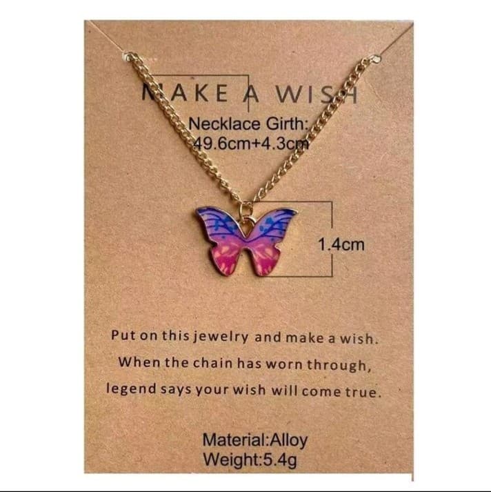 Claire's Gold Necklace with Pink and Blue Butterfly Pendant - Thumbnail 3