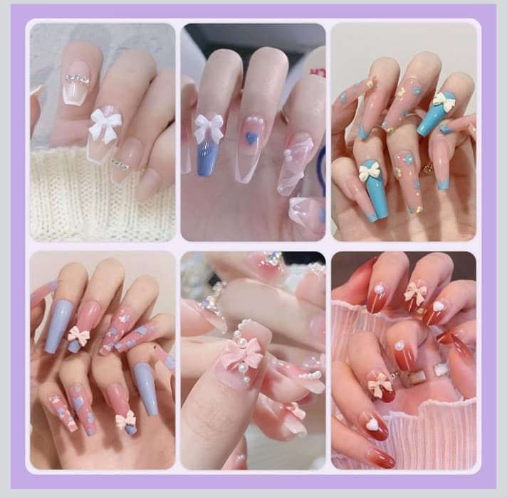 Pink,purple and white bows for nail decorations & white pearls tweezers& pencil - Thumbnail 6