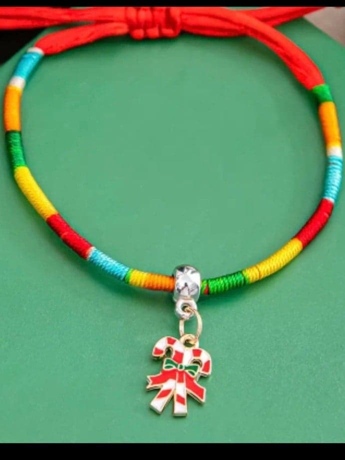 Whimsical Handcrafted Christmas Charm Bracelet - Vibrant Colorful Rope, Adorable - Image 1