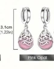 Elegant Silver and Pink opal Drop Earrings - Thumbnail 3