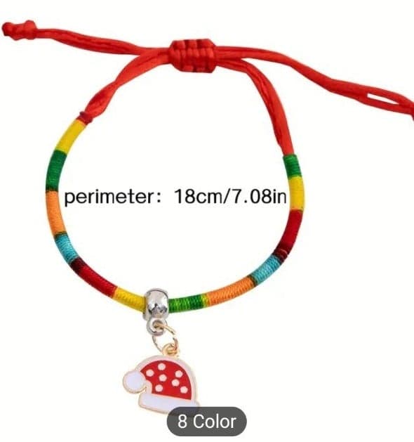 Whimsical Handcrafted Christmas Charm Bracelet - Vibrant Colorful Rope, Adorable - Thumbnail 2