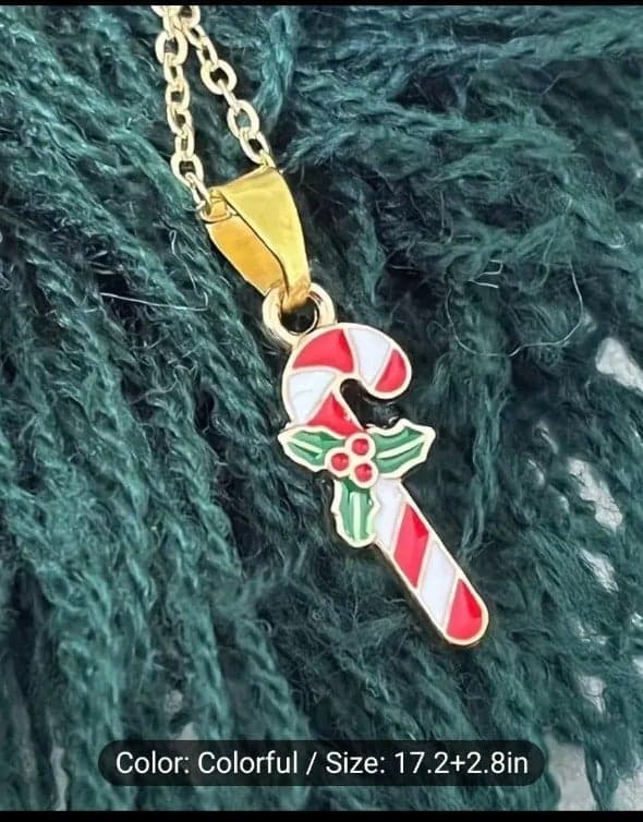 Chic 3pcs Christmas Candy Cane Jewelry Set for Girls Includes Necklace& earrings - Thumbnail 4