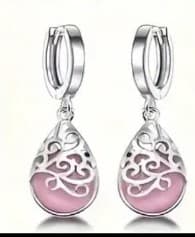 Elegant Silver and Pink opal Drop Earrings - Thumbnail 2