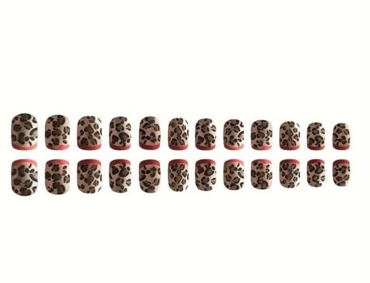 24pcs Chic Leopard Print Press-On Nails Set - Matte Finish, Short Square Shape - Thumbnail 2