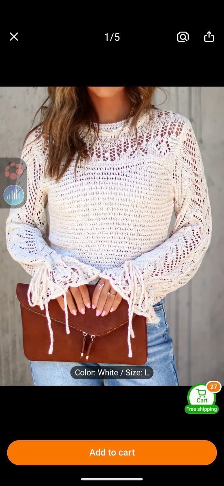 Cut Out Crochet Sweater, Sexy Long Sleeve Knitted Cover Up Top, Women's Clothing - Thumbnail 2