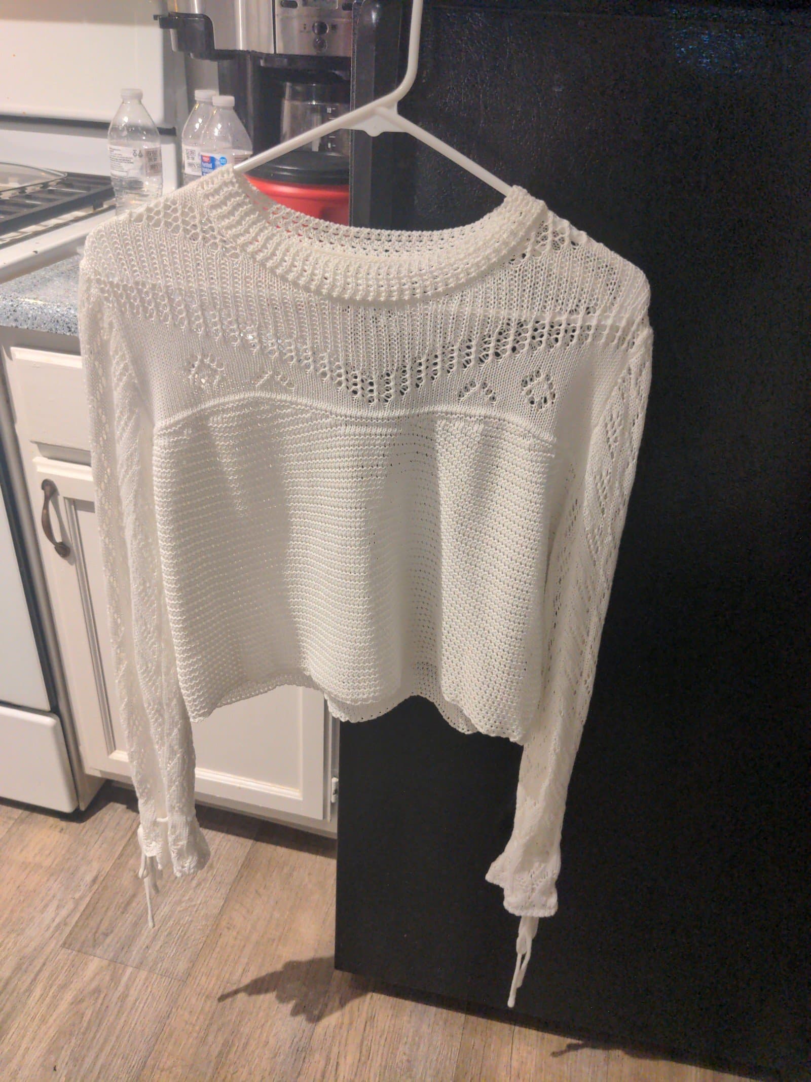 Cut Out Crochet Sweater, Sexy Long Sleeve Knitted Cover Up Top, Women's Clothing - Image 1