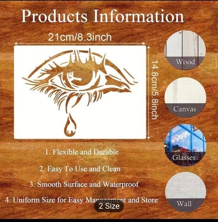 Czong Big Eye & Tears Stencil For DIY Crafts - Durable Plastic Template For Wall - Thumbnail 5